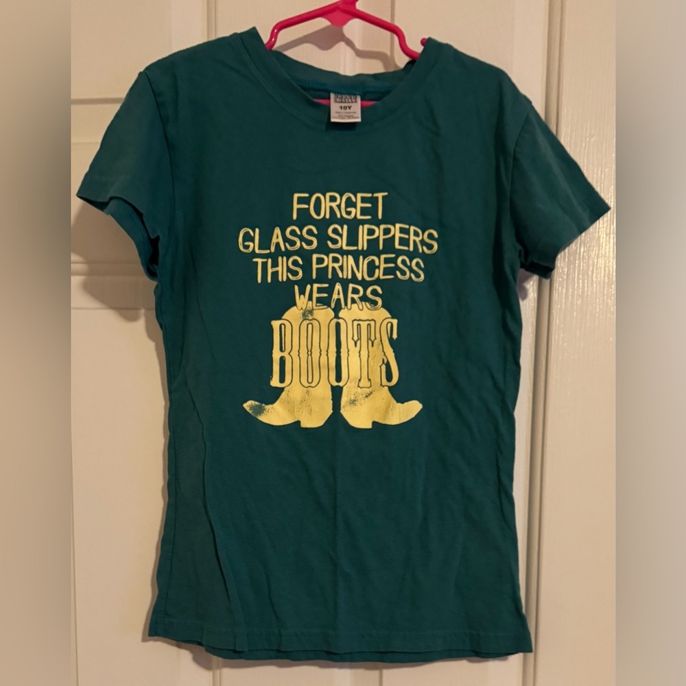 Teal Kids Short Sleeve Tee with Yellow Print